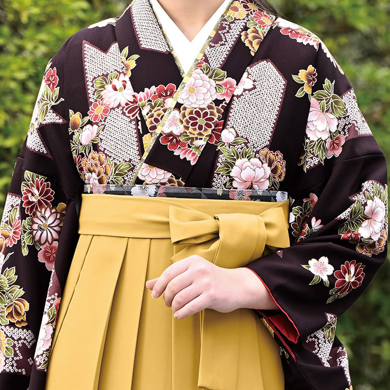 卒業袴レンタル着物793A2コゲ茶/花矢羽根&女袴379_250カラシ